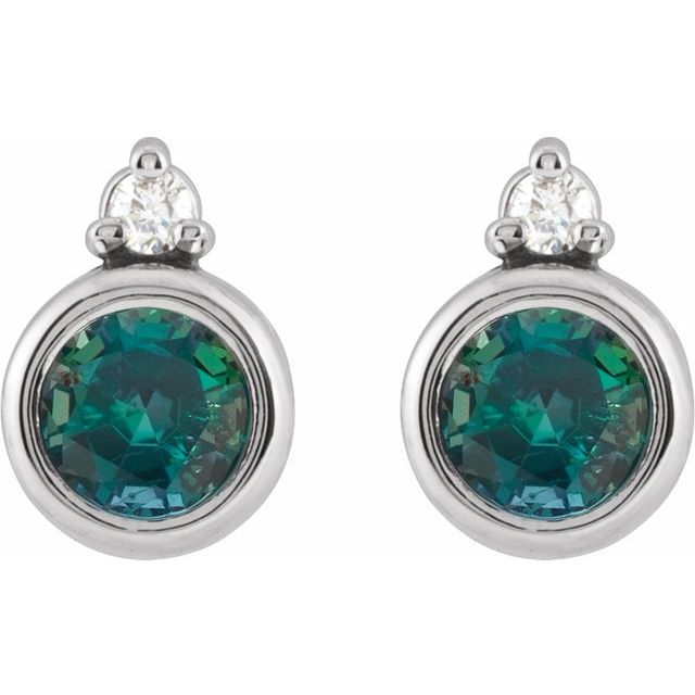 14K White  Lab-Grown Alexandrite & .03 CTW Natural Diamond Earrings