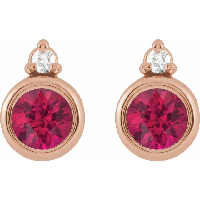 14K Rose  Lab-Grown Ruby & .03 CTW Natural Diamond Earrings