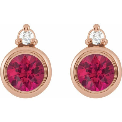 14K Rose  Lab-Grown Ruby & .03 CTW Natural Diamond Earrings