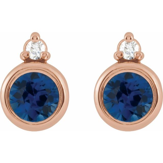 14K Rose  Lab-Grown Blue Sapphire & .03 CTW Natural Diamond Earrings