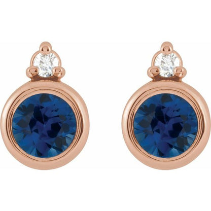 14K Rose  Lab-Grown Blue Sapphire & .03 CTW Natural Diamond Earrings
