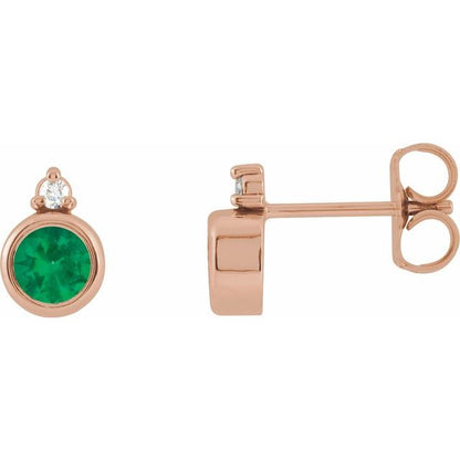 14K Yellow  Lab-Grown Emerald & .03 CTW Natural Diamond Earrings