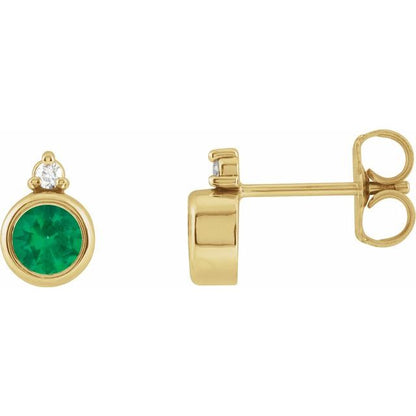 14K Yellow  Lab-Grown Emerald & .03 CTW Natural Diamond Earrings