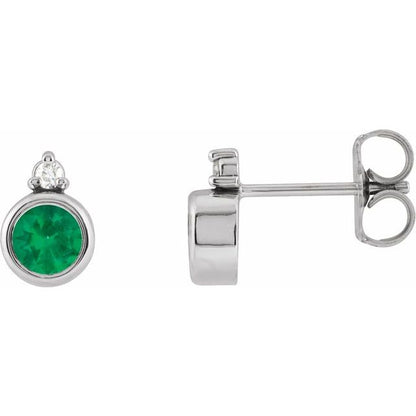 14K Yellow  Lab-Grown Emerald & .03 CTW Natural Diamond Earrings
