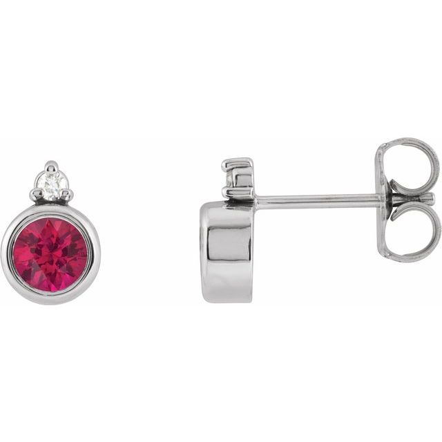 14K Rose  Lab-Grown Ruby & .03 CTW Natural Diamond Earrings