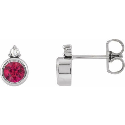 14K Rose  Lab-Grown Ruby & .03 CTW Natural Diamond Earrings