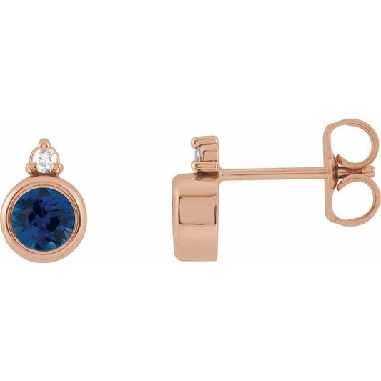 14K Rose  Lab-Grown Blue Sapphire & .03 CTW Natural Diamond Earrings