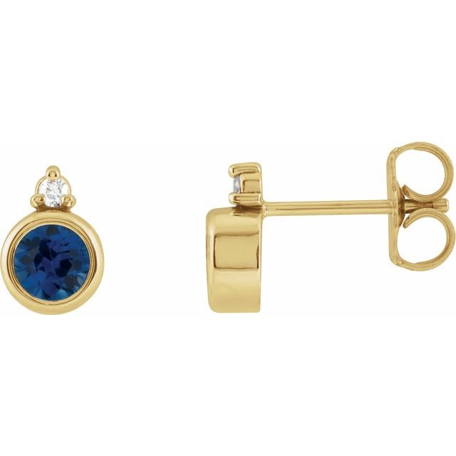 14K Rose  Lab-Grown Blue Sapphire & .03 CTW Natural Diamond Earrings