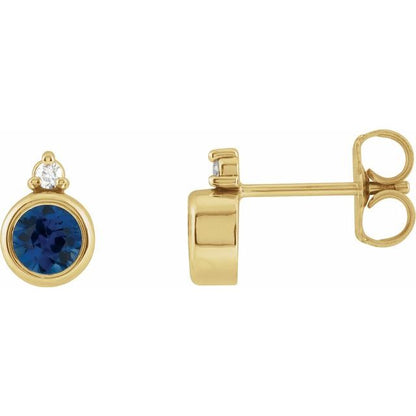14K Rose  Lab-Grown Blue Sapphire & .03 CTW Natural Diamond Earrings