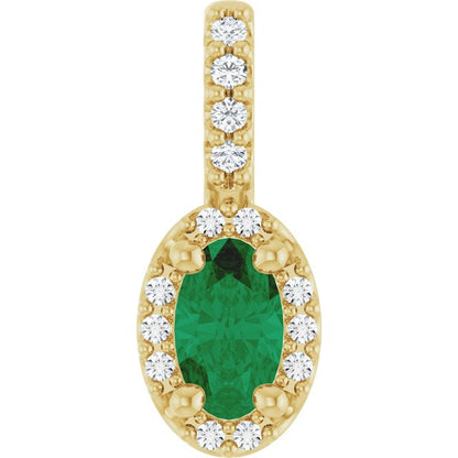 14K Yellow Lab-Grown Emerald & .07 CTW Natural Diamond Halo-Style Pendant