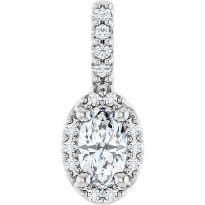 14K White Lab-Grown Moissanite & .04 CTW Natural Diamond Halo-Style Pendant