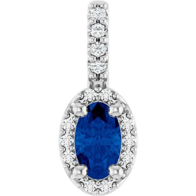 14K Rose Lab-Grown Blue Sapphire & .04 CTW Natural Diamond Halo-Style Pendant