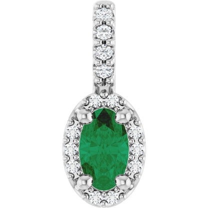 14K Yellow Lab-Grown Emerald & .07 CTW Natural Diamond Halo-Style Pendant