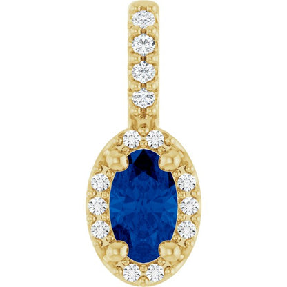 14K Rose Lab-Grown Blue Sapphire & .04 CTW Natural Diamond Halo-Style Pendant