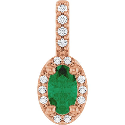 14K Yellow Lab-Grown Emerald & .07 CTW Natural Diamond Halo-Style Pendant