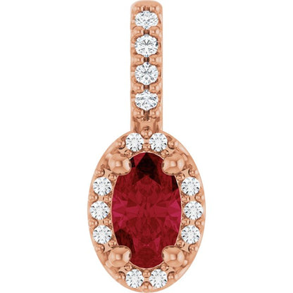 14K Rose Lab-Grown Ruby & .04 CTW Natural Diamond Halo-Style Pendant