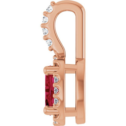 14K Rose Lab-Grown Ruby & .04 CTW Natural Diamond Halo-Style Pendant