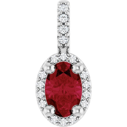 14K Rose Lab-Grown Ruby & .04 CTW Natural Diamond Halo-Style Pendant