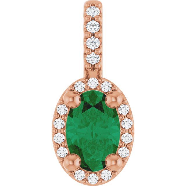 14K Yellow Lab-Grown Emerald & .07 CTW Natural Diamond Halo-Style Pendant