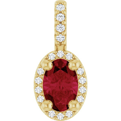 14K Rose Lab-Grown Ruby & .04 CTW Natural Diamond Halo-Style Pendant