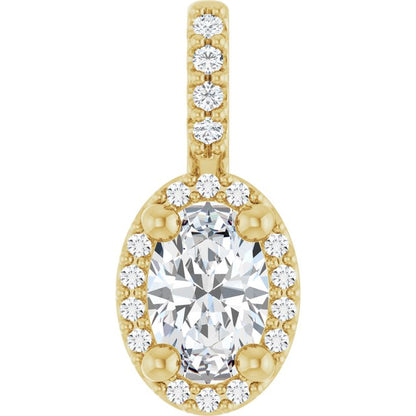 14K White Lab-Grown Moissanite & .04 CTW Natural Diamond Halo-Style Pendant