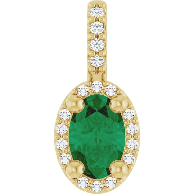 14K Yellow Lab-Grown Emerald & .07 CTW Natural Diamond Halo-Style Pendant
