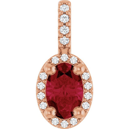 14K Rose Lab-Grown Ruby & .04 CTW Natural Diamond Halo-Style Pendant