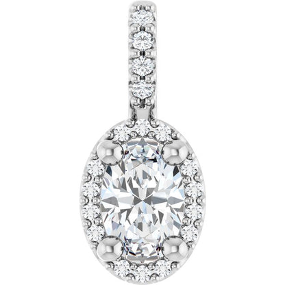 14K White Lab-Grown Moissanite & .04 CTW Natural Diamond Halo-Style Pendant
