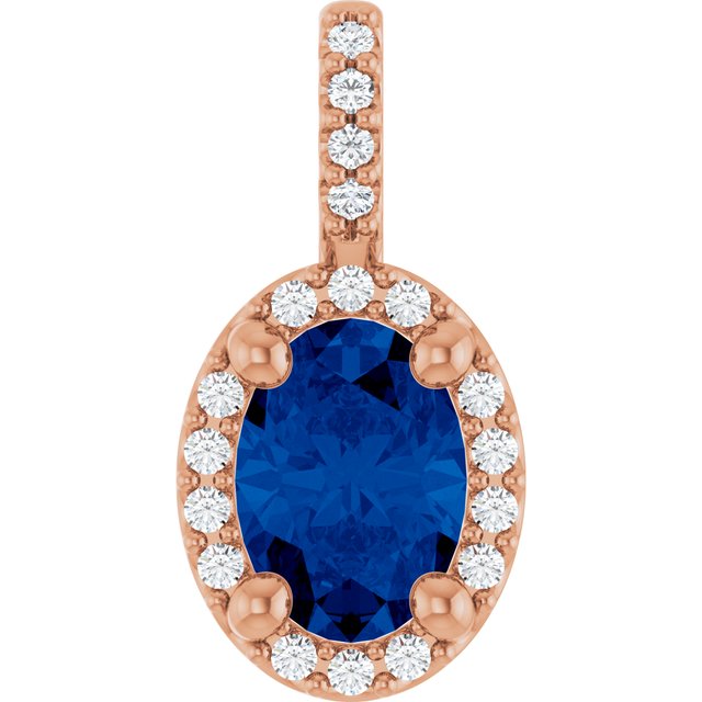 14K Rose Lab-Grown Blue Sapphire & .04 CTW Natural Diamond Halo-Style Pendant