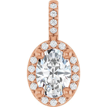 14K White Lab-Grown Moissanite & .04 CTW Natural Diamond Halo-Style Pendant