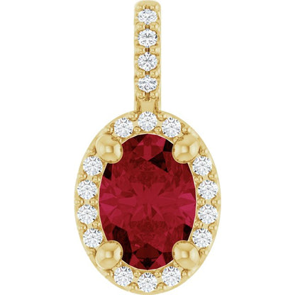 14K Rose Lab-Grown Ruby & .04 CTW Natural Diamond Halo-Style Pendant