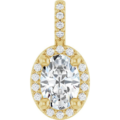 14K White Lab-Grown Moissanite & .04 CTW Natural Diamond Halo-Style Pendant