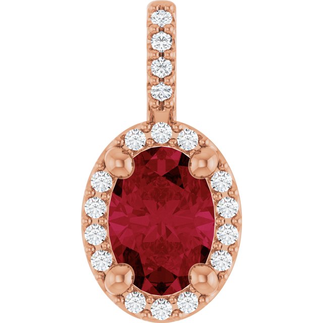 14K Rose Lab-Grown Ruby & .04 CTW Natural Diamond Halo-Style Pendant