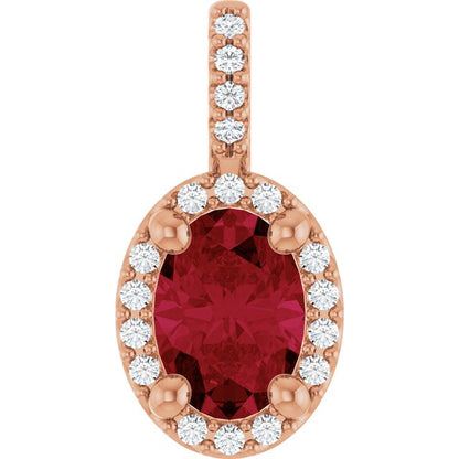 14K Rose Lab-Grown Ruby & .04 CTW Natural Diamond Halo-Style Pendant