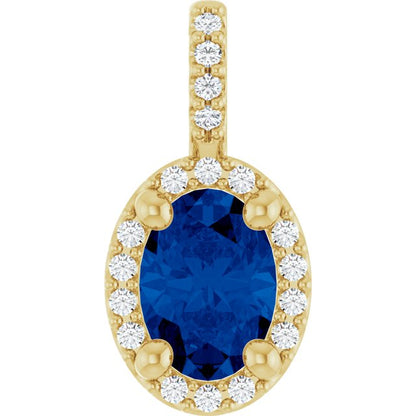 14K Rose Lab-Grown Blue Sapphire & .04 CTW Natural Diamond Halo-Style Pendant