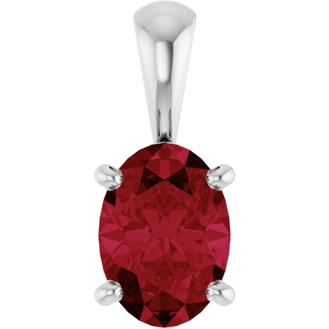 14K White Lab-Grown Ruby Pendant