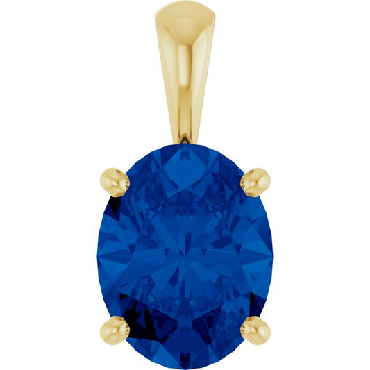 14K Yellow Lab-Grown Blue Sapphire Pendant
