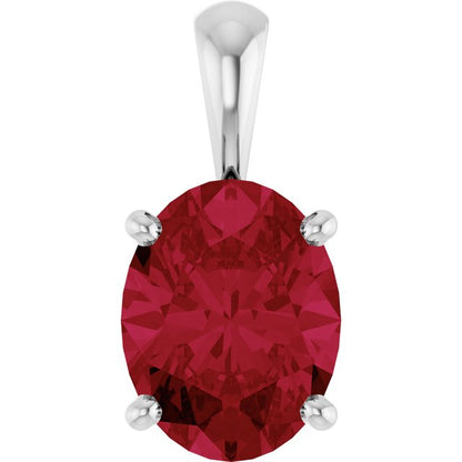 14K White Lab-Grown Ruby Pendant