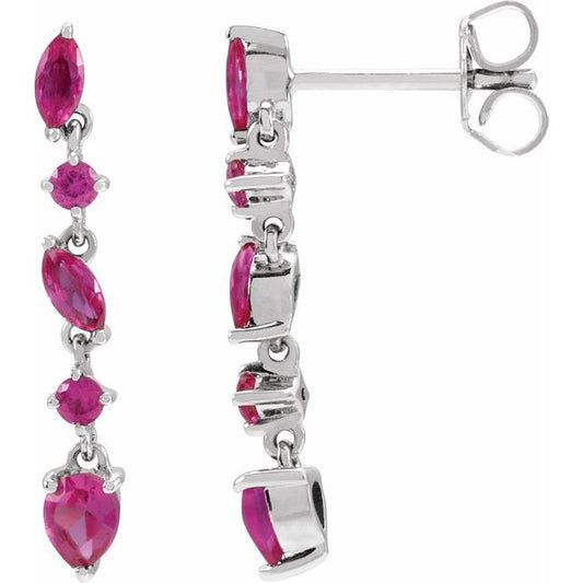 14K White Lab-Grown Ruby Earrings