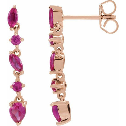 14K White Lab-Grown Ruby Earrings