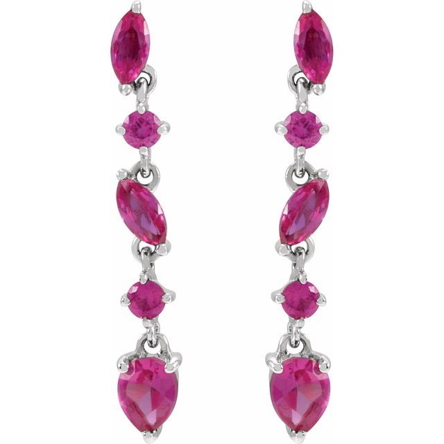 14K White Lab-Grown Ruby Earrings