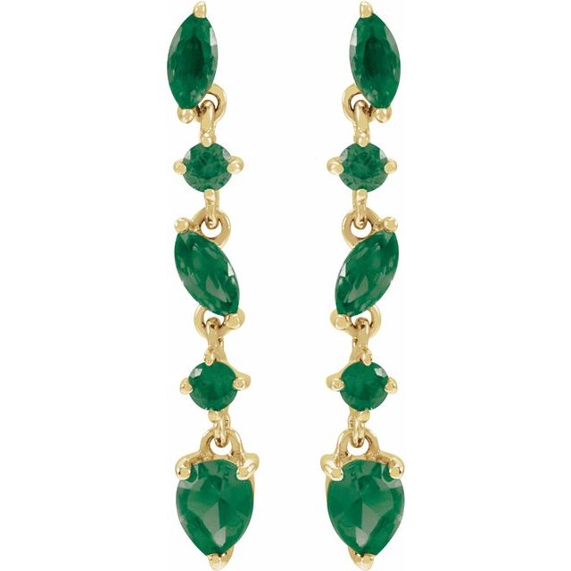 14K Yellow Lab-Grown Emerald Earrings