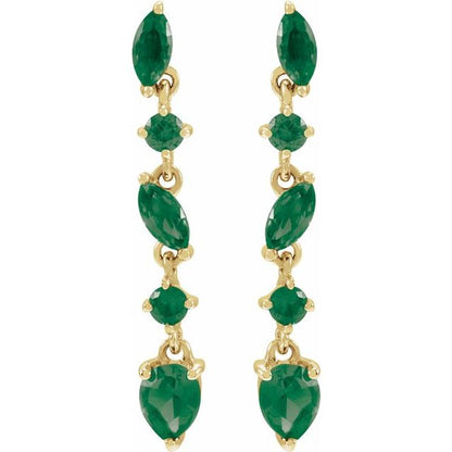 14K Yellow Lab-Grown Emerald Earrings