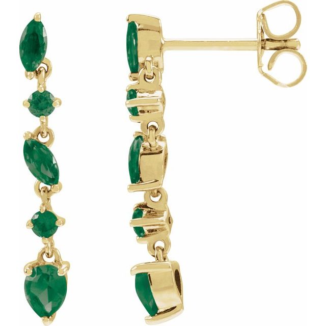 14K Yellow Lab-Grown Emerald Earrings
