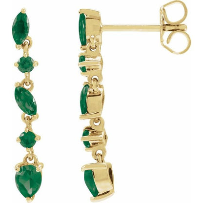 14K Yellow Lab-Grown Emerald Earrings