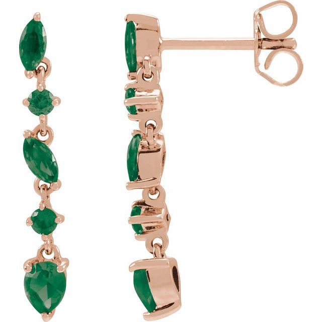 14K Yellow Lab-Grown Emerald Earrings