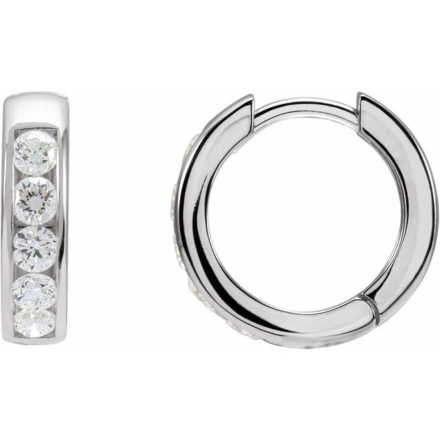 14K White 5/8 CTW Lab-Grown Diamond  Hinged Hoop Earrings