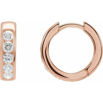 14K White 5/8 CTW Lab-Grown Diamond  Hinged Hoop Earrings