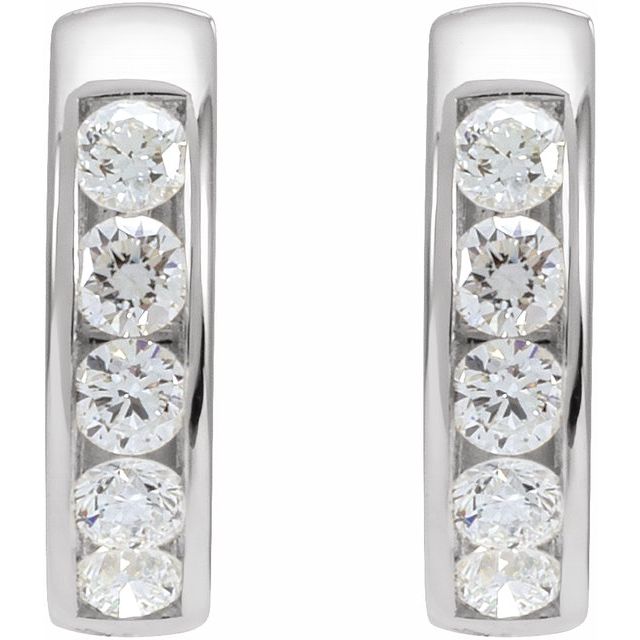 14K White 5/8 CTW Lab-Grown Diamond  Hinged Hoop Earrings