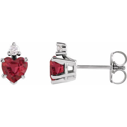 14K Yellow Lab-Grown Ruby & .06 CTW Natural Diamond Stud Earrings